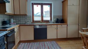 a kitchen with a sink and a dishwasher at Ferienwohnung Seeberg mit Almfeeling in Faistenau