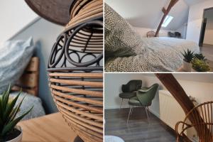 a collage of photos with a bed and a room at KASA MOM - Votre Havre de paix in Saint-Aybert +22 photos