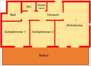 a floor plan of a building with red at Ferienwohnung Kerstin in Bad Mitterndorf