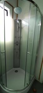 プンタ・アレナスにあるCasa Bikeのバスルーム(ガラスドア付きのシャワー付)