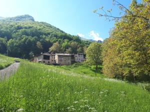 a field of grass with houses on a hill at Casa di Bagattini in Posina