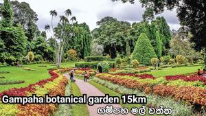 a garden in a park with people walking down a path at Paradise inn in Kamburagalla