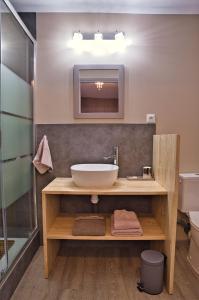 a bathroom with a sink and a shower at La Jacarandière in Le Cambout