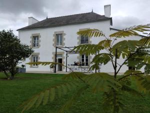 una casa blanca con un árbol delante en La Jacarandière, en Le Cambout