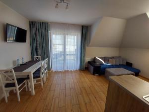 Televízia a/alebo spoločenská miestnosť v ubytovaní Apartamenty Kapitanskie
