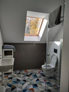 a bathroom with a toilet and a sink and a window at Pod Wielką Zalesioną Górą in Wetlina +57 photos