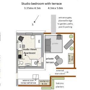 The floor plan of Studio Views Apartment, Cortijo Fruitful Hills