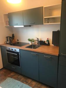 a kitchen with a sink and a counter top at Ferienwohnung Alpsteinweg in Wangen im Allgäu