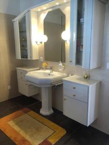 uma casa de banho com um lavatório e um espelho em Chalet Charmj, Bettmeralp em Bettmeralp
