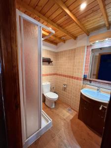 コティージョにあるCasa Las Nasasのバスルーム(シャワー、トイレ、シンク付)