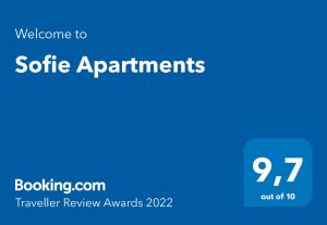 Vottorð, verðlaun, skilti eða annað skjal til sýnis á Sofie Apartments