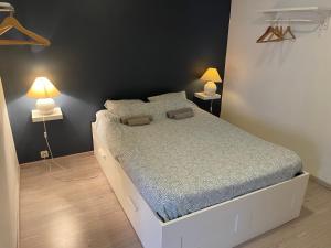 een slaapkamer met een bed met twee lampen erop bij L’Appart’ de Spa in Spa