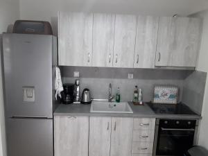 La cuisine est équipée d'un réfrigérateur blanc et d'un évier. dans l'établissement serres@home, à Serres