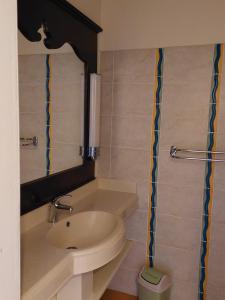 a bathroom with a sink and a toilet and a mirror at STUDIO 1015 in Sainte-Anne