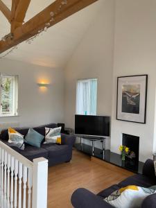 a living room with a couch and a tv at 8 Oakridge, St Mellion in St. Mellion