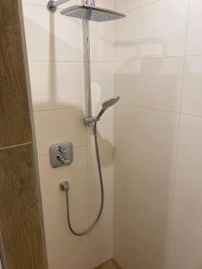 eine Dusche mit Duschkopf in einem Badezimmer in der Unterkunft Ferienwohnungen Hensel in Minsen + 7 Fotos