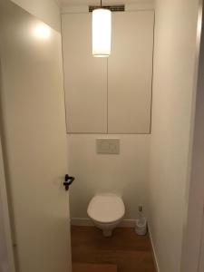 a bathroom with a toilet with a light above it at Maison entre forêt et océan - Lacanau Océan in Lacanau-Océan +12 photos