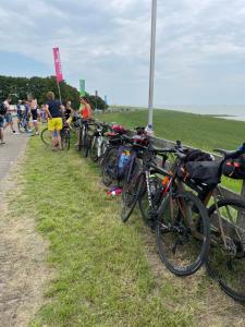 a row of bikes parked on the side of a road at Genieten in een luxe vakantiewoning, dichtbij het IJsselmeer en strand in Warns