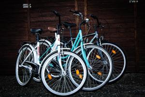 a group of bikes parked next to a building at Aranyos Hillside in Nagymaros