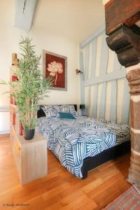 a bedroom with a bed and a potted plant at Le Saint Georges, Centre historique proche gare in Rennes