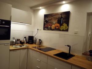 a kitchen with a counter top with a sink and a counter top at Ferienwohnung Renke in Alberode