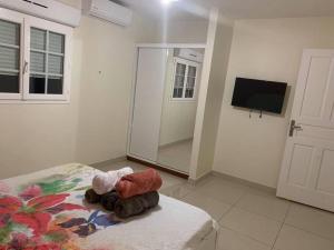Un pat sau paturi într-o cameră la Superbe appartement pour 6 personnes à Trinité