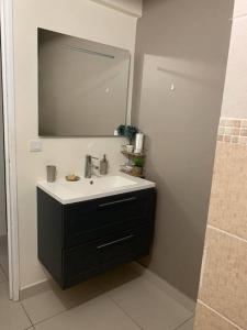 bagno con lavandino e specchio di Superbe appartement pour 6 personnes à Trinité a La Trinité