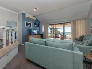 a living room with blue walls and a couch at A Yachtsmans Rest Unit 3 37 Victoria Parade in Nelson Bay
