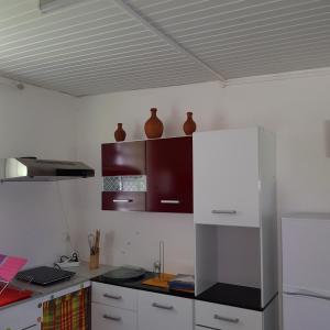 a kitchen with white cabinets and a white refrigerator at LA PERLE MARINE in Le Prêcheur +11 photos