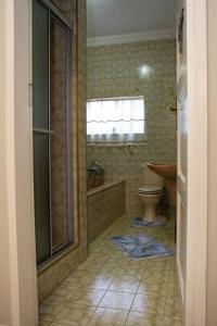 a bathroom with a shower and a toilet and a window at Ailani Grey in Benoni