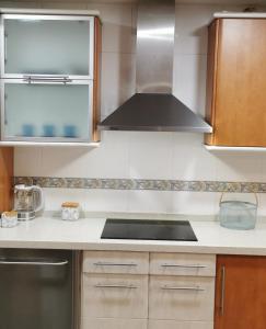 cocina con fregadero y fogones horno superior en Apartamento Camariñas, en Camariñas