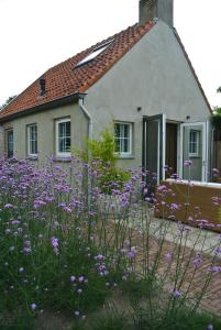 uma casa com flores roxas em frente em De Heerlykheid em Nuenen