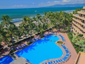 an aerial view of the pool at the resort at Paradise Village in Nuevo Vallarta 