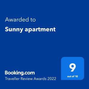 Certifikát, ocenenie alebo iný dokument vystavený v ubytovaní Sunny apartment