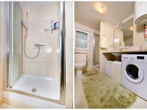 two pictures of a bathroom with a shower and a toilet at Holiday Home Stara Lipa in Baška Voda +31 photos