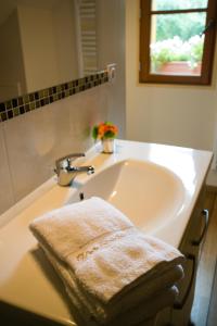 a white bathroom sink with a towel on it at Le Clos Chedeville in Chartres