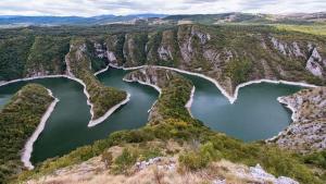 an aerial view of two lakes in the mountains at Vila PARADIZO-ZLATAR, studio apartman 1 in Nova Varoš