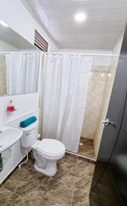 une salle de bains avec toilettes et lavabo dans l'établissement Apartaestudio ROMA 402 Edificio Europa Ibagué, à Ibagué