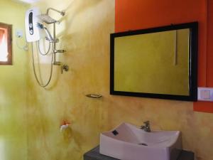 a bathroom with a sink and a mirror on the wall at orchid villa in Ella
