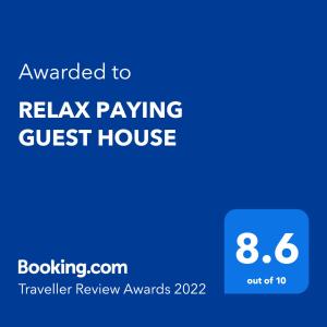 Certifikát, hodnocení, plakát nebo jiný dokument vystavený v ubytování RELAX PAYING GUEST HOUSE