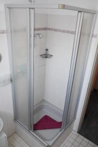 een douche met een glazen deur in de badkamer bij Haus Shalom in Neuharlingersiel