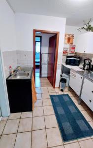 uma cozinha com um lavatório e um balcão em Feworeinhard em Speyer