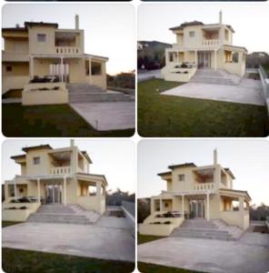 four pictures of a large white house at Villa Vergis in Pefki