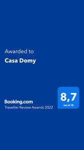 Certifikát, hodnocení, plakát nebo jiný dokument vystavený v ubytování Casa Domy