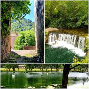 een collage van drie foto's van een waterval bij La Galine, Maison de village medieval in Lunas