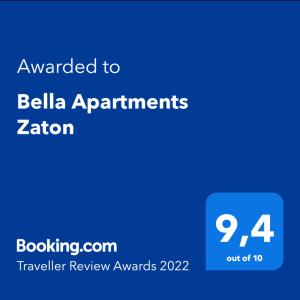 een blauw scherm met de tekst toegekend aan bellia apartments zion bij Bella Apartments Zaton in Zaton