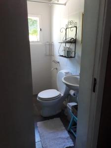 a bathroom with a toilet and a sink at Donde brilla el sol in Dina Huapi