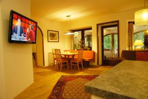 Televízia a/alebo spoločenská miestnosť v ubytovaní Haus Acherkogel