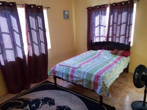 a bedroom with a bed and two windows at Royal Properties Link in Crooked Tree