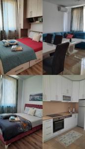 a collage of four pictures of a room at Apartman SIMS in Bijeljina